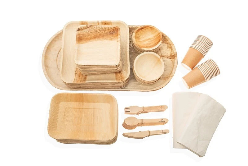 Disposable Plates/Bowls/Cutlery/Cups - Eco-friendly Party for 10 people - 92 Items